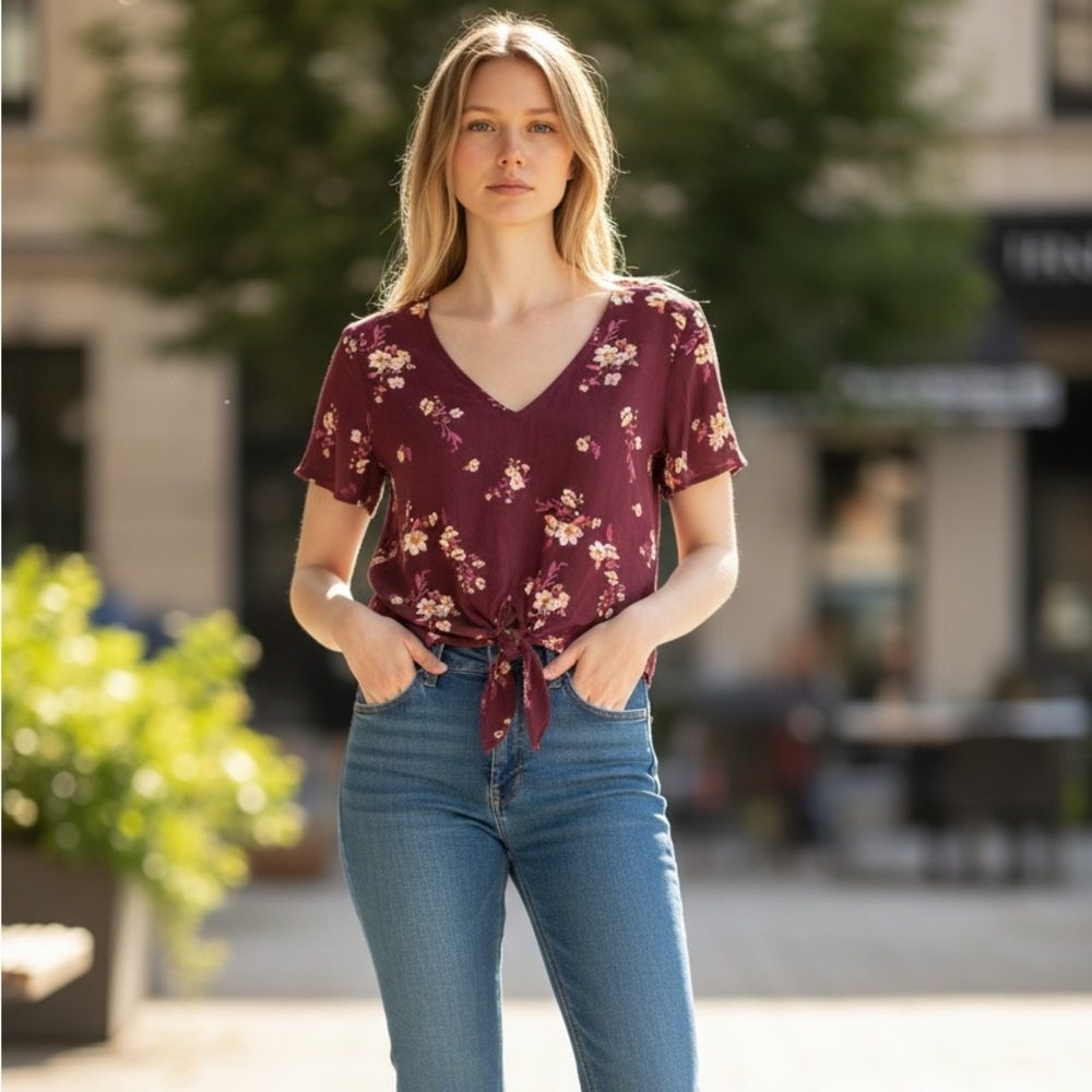 Mudd Women’s Top - Size Small - Pre-Loved - Color: Maroon - Picture 3 of 4